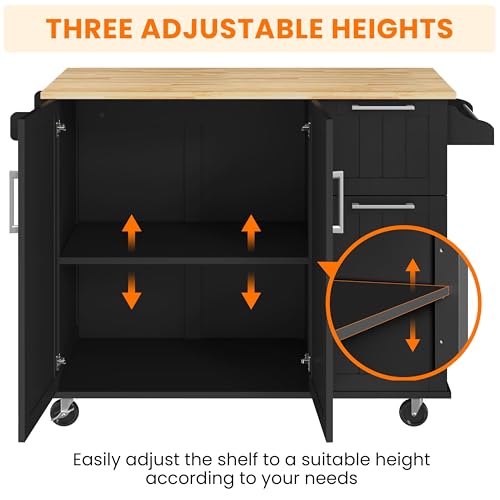 Yaheetech Kitchen Island Cart with Drop-Leaf Countertop, Rolling Storage Cart, Black E777851