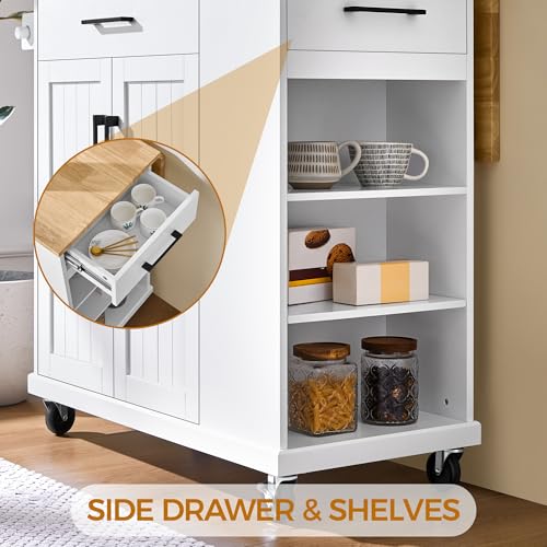 Yaheetech Rolling Kitchen Island Cart with Drop Leaf, Rubberwood Breakfast Bar with Storage V538