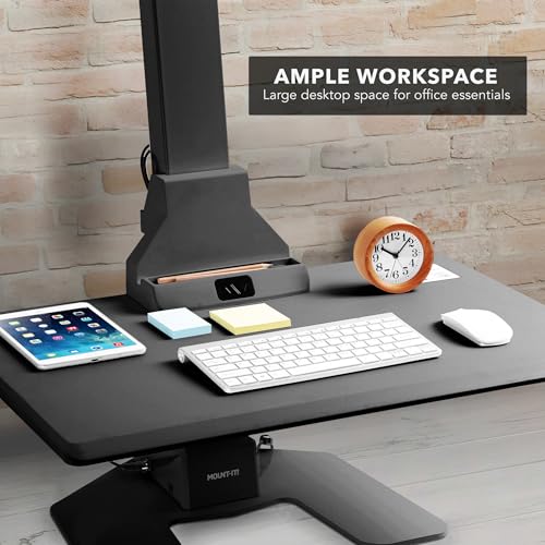 Mount-It! Electric Standing Desk Converter - Motorized Sit-Stand Desk Riser with Monitor Mount, 32" V46023