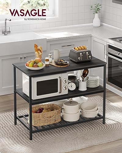 VASAGLE Kitchen Island with 3 Shelves, 47.2 Inches, Rustic Brown and Black W99569