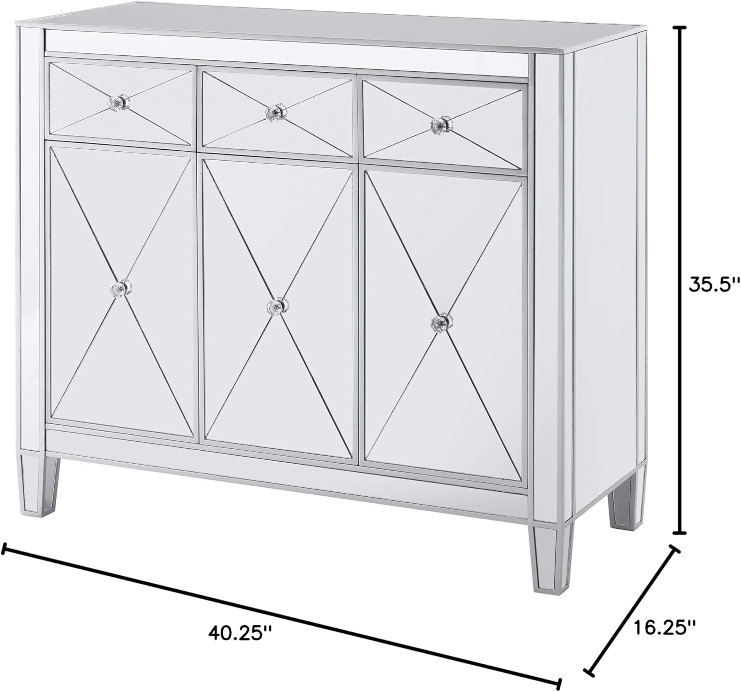 SEI FURNITURE Mirage Cabinet, Mirrored with Matte Silver Trim T84358