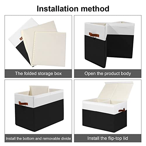 Large Toy Storage Box with Lid and Dividers for Kids, Beige and White X95078