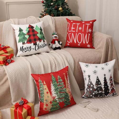 Christmas Pillow Covers 18x18 Set of 4, Double-Sided Print G493315