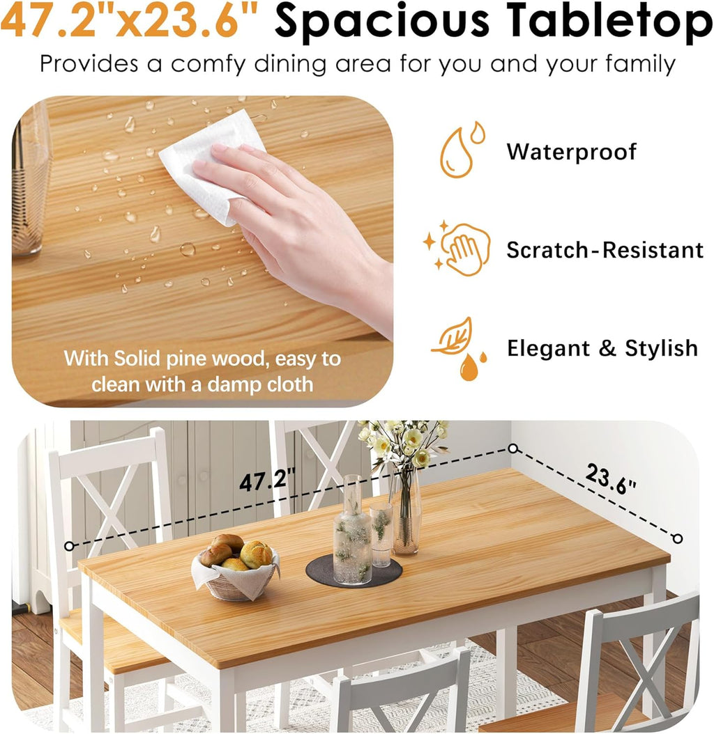 sogesfurniture 47.2" 5-Piece Pine Wood Dining Table Set with 4 Chairs J252877