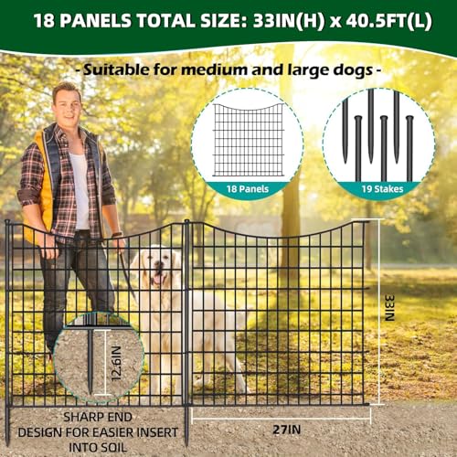 18 Panels No Dig Decorative Garden Fence with Gate, Rustproof Metal, 33in H I585
