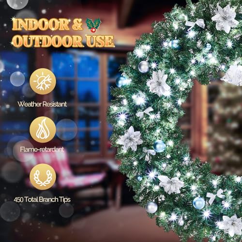 VINGLI 48 Inch Pre-lit Artificial Christmas Wreath with 150 LED Lights T885
