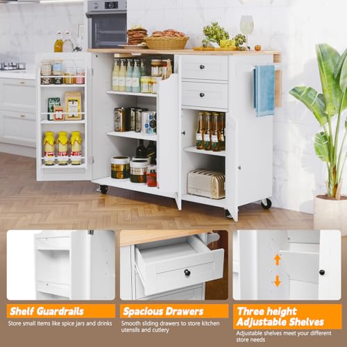 HLR Kitchen Island with Storage, Rolling Drop-Leaf Bar Countertop W67731