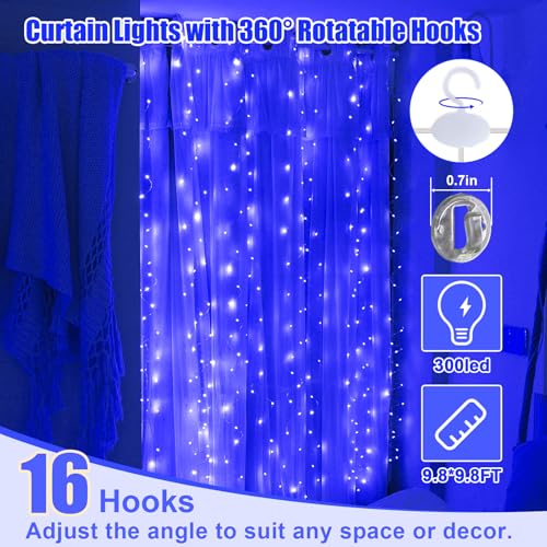 600LED Curtain Lights for Bedroom, Warm White, 8 Modes Y367582