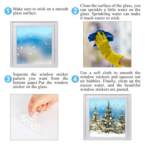 Whaline 9 Sheet Christmas Window Clings Snowy Forest Trees Reusable Window Decals H27510
