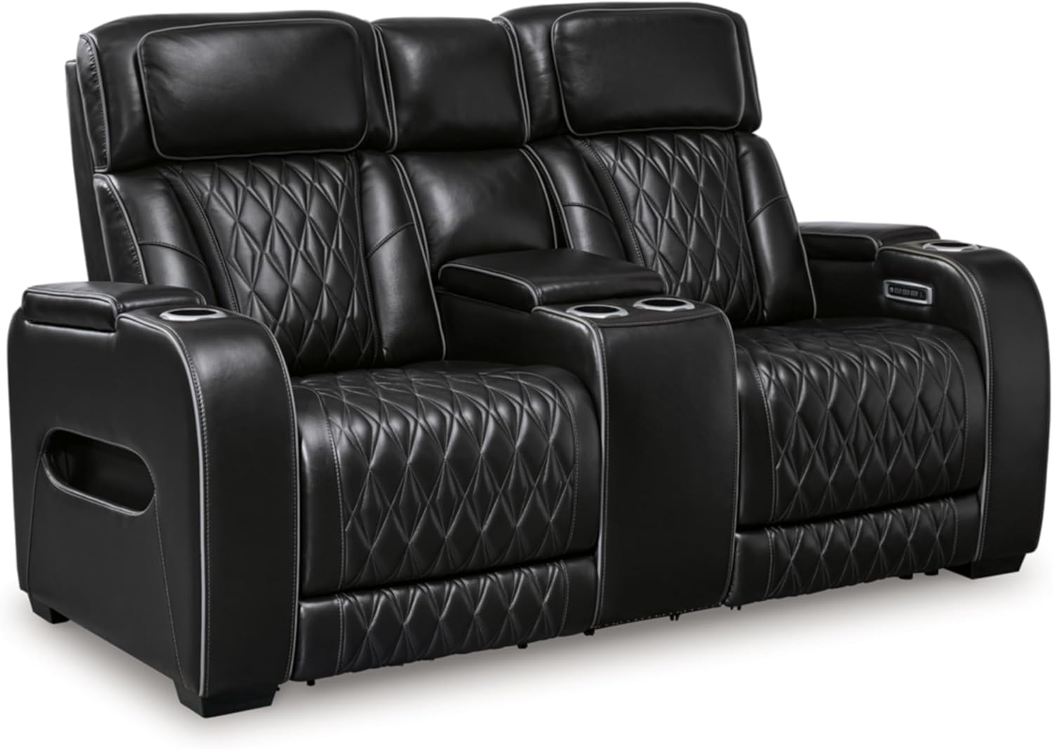 Signature Design by Ashley Boyington Power Reclining Loveseat with Console, Black V70876