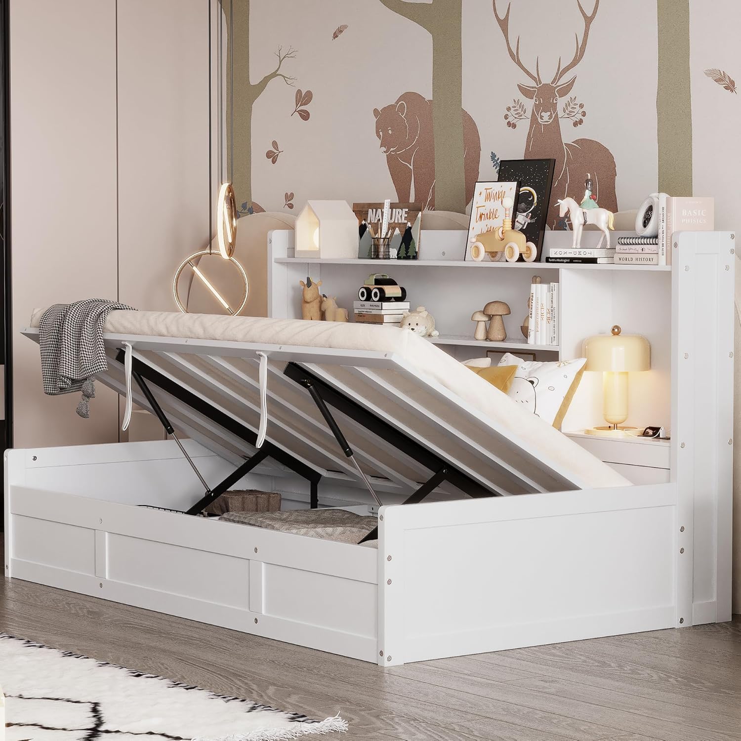 Twin Size Daybed with Storage Bookcases and USB Charging Station, White G546