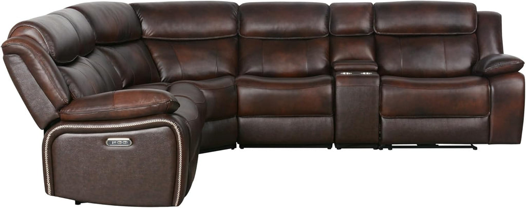 Abbyson Living Vanessa Top Grain Leather Power Reclining Sectional, Brown F71472