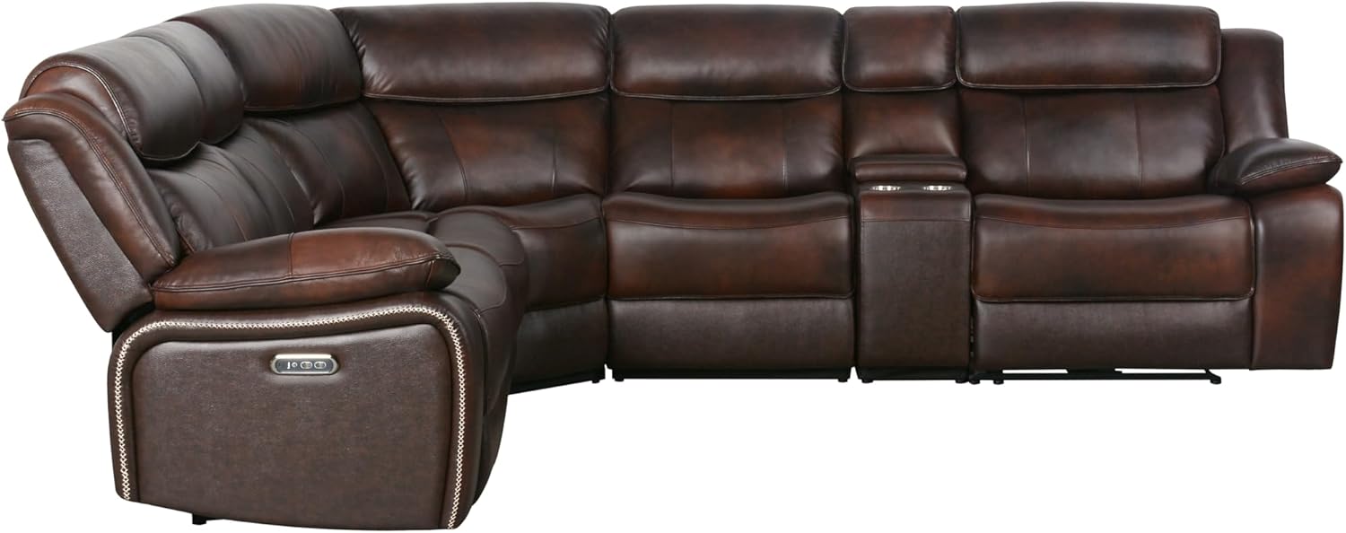 Abbyson Living Vanessa Top Grain Leather Power Reclining Sectional, Brown F71472