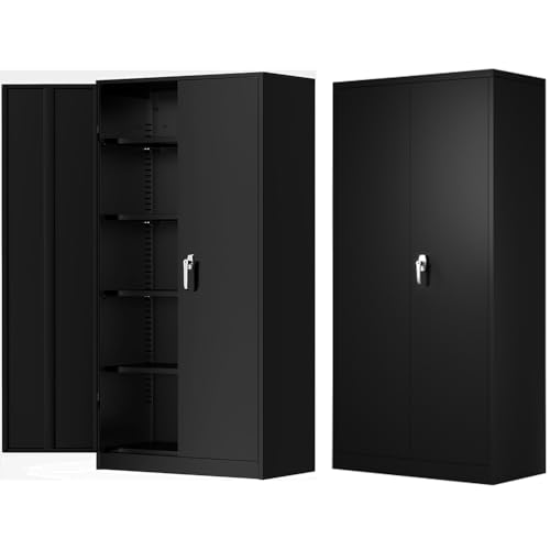 Metal Storage Cabinet, 72" Locking Metal Storage Cabinet, with 2 Doors and 4 Adjustable Shelves, for Storage Office, Garage, Home, Classroom, Shop, Pantry