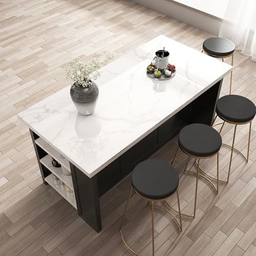 homary 72" Kitchen Island with Storage, White Dining Table with Seating & 3 Drawers H6352