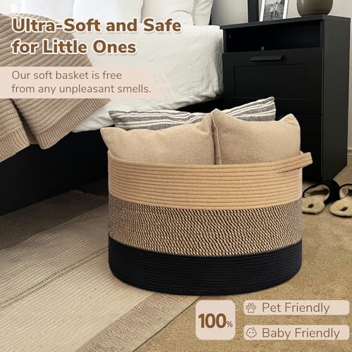INDRESSME Large Cotton Rope Storage Basket with Handles, 90L Grey R37552