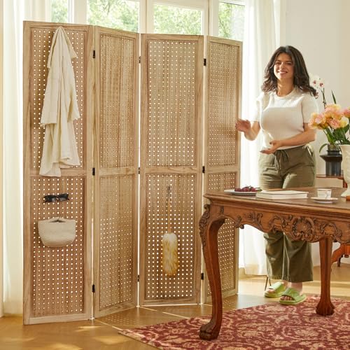 Peg Board Display Stand 66.9inch Freestanding Folding Room Divider, 4 Panels White M68924