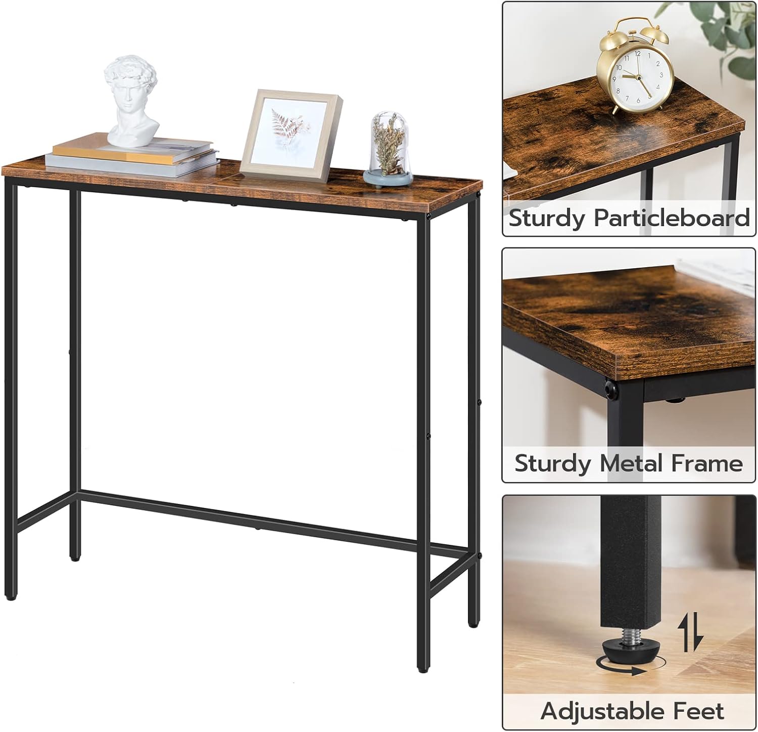 HOOBRO Narrow Console Table with 2 Fabric Drawers, Rustic Brown and Black X947644