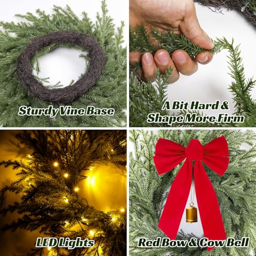 26 in Norfolk Pine Christmas Wreath with Lights, Red Bow and Bell Y2312
