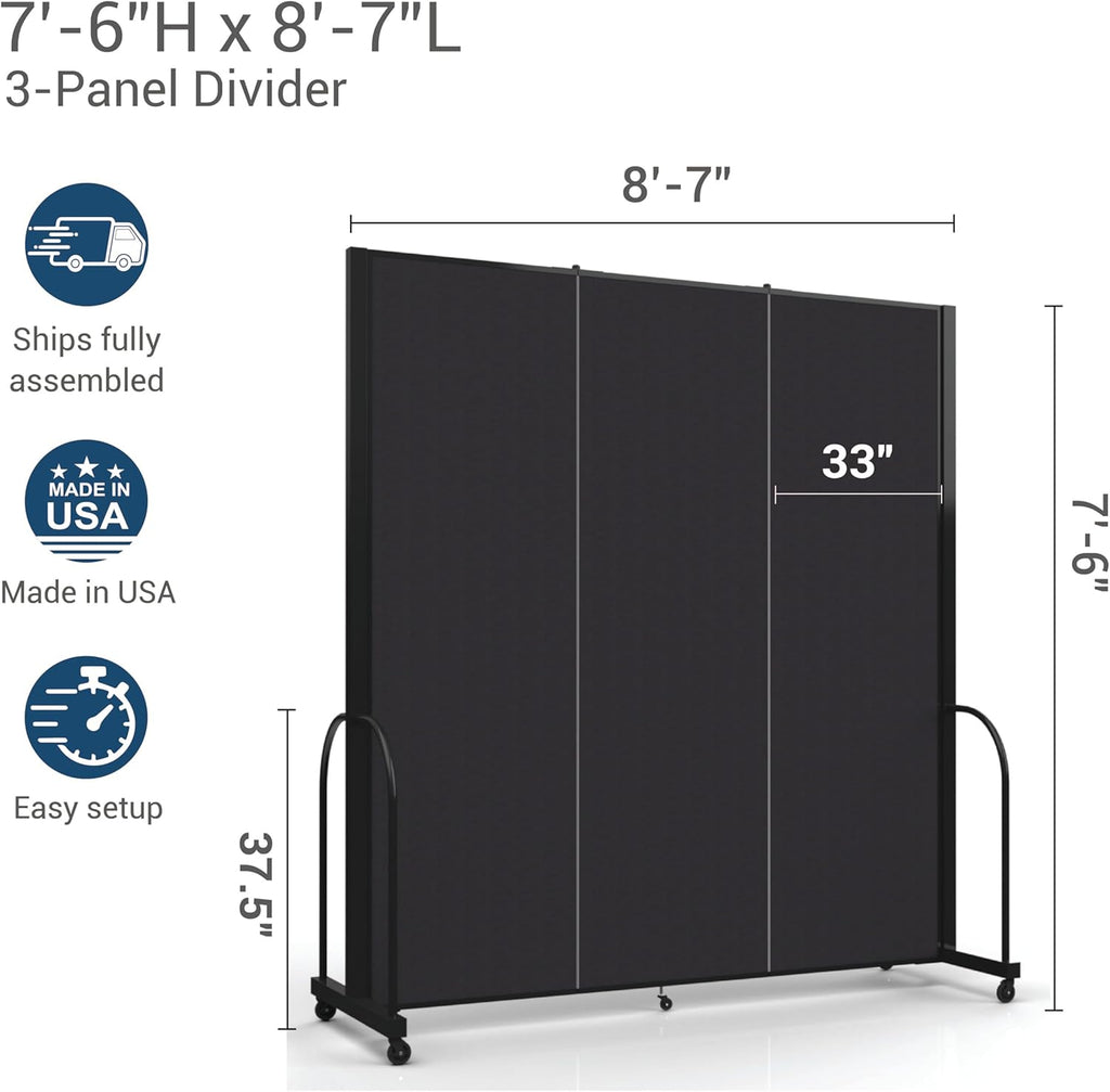 Room Divider with Metal Frame, Folding Portable Partition, 7'6" x 8'7", Navy O78716