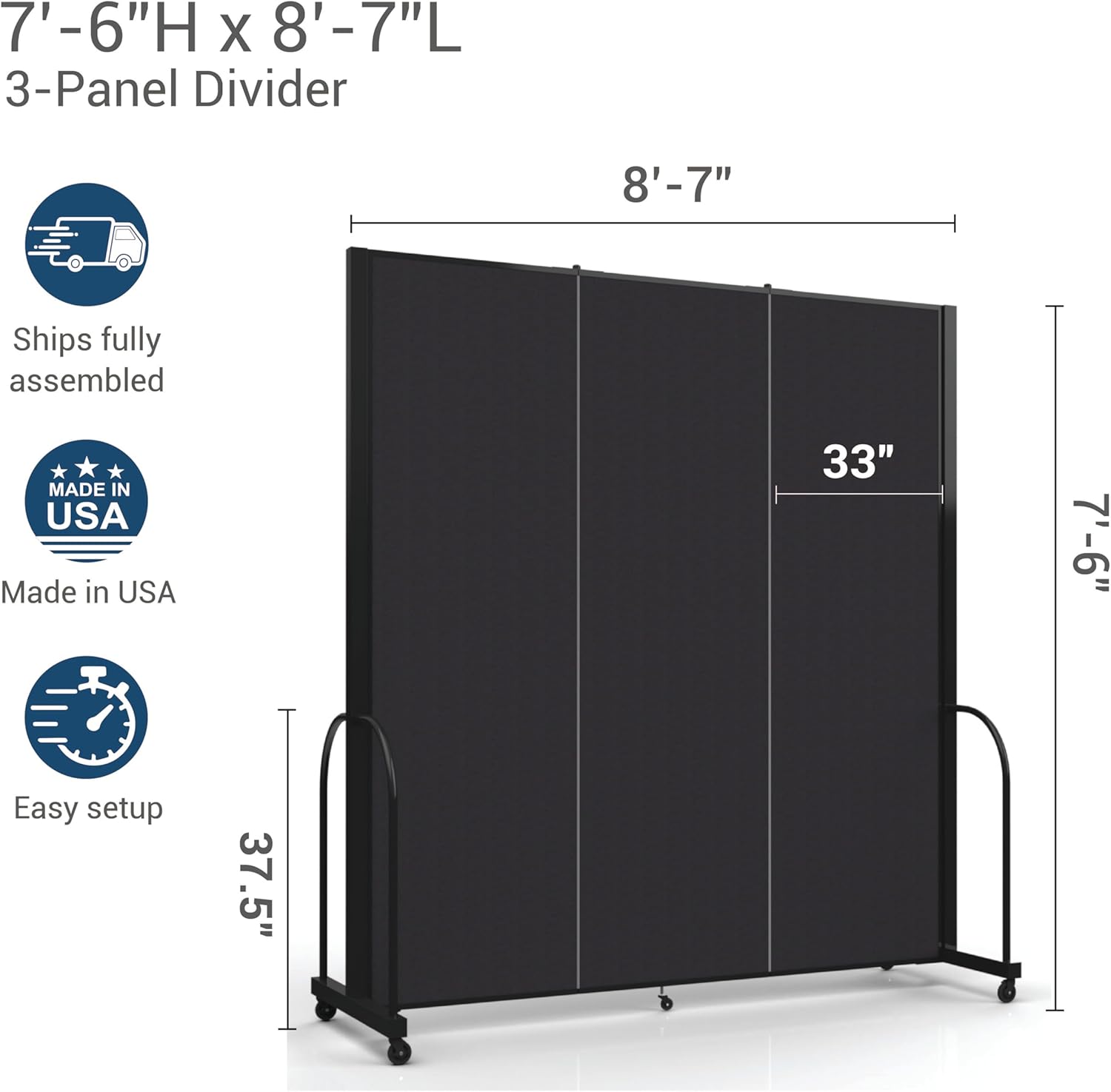 Room Divider with Metal Frame, Folding Portable Partition, 7'6" x 8'7", Navy O78716