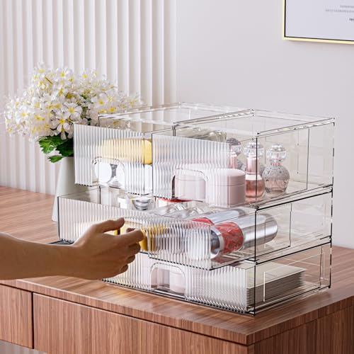 ZHIAI 3 Pack Clear Stackable Acrylic Cosmetic Organizer with Drawers N472