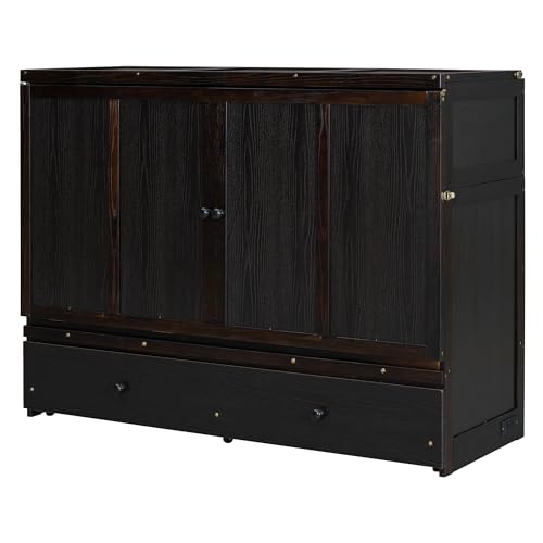 Harper & Bright Designs Queen Murphy Bed with USB Charging Station and Storage, Espresso A423