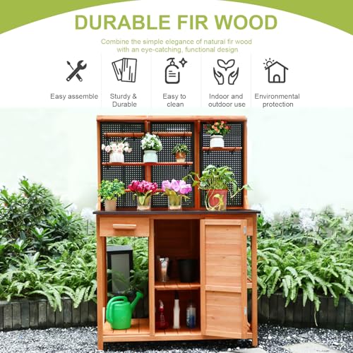 Outdoor Wooden Potting Bench with Storage Drawer and Pegboard B4343