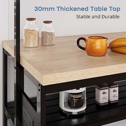 Kitchen Island with Storage, Bakers Rack with Power Outlet, 3 Tier Microwave Stand, Coffee Bar Table I24443