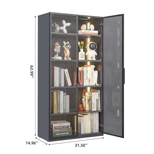 Display Cabinet with Light Strips, 5 Shelves, Glass Door, Floor Standing V67780