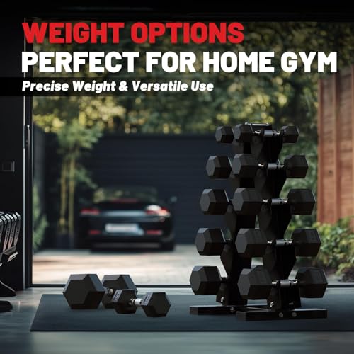 PAPABABE Hex Dumbbell Set with Rack, Rubber Coated, 60-550lb Z952579
