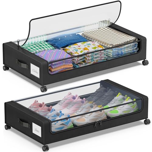 Under Bed Storage with Wheels, 2-Pack XXL 60L Metal Drawer, Black S2866