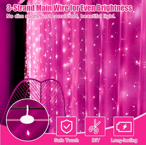 600LED Curtain Lights for Bedroom, Warm White, 8 Modes Y367582
