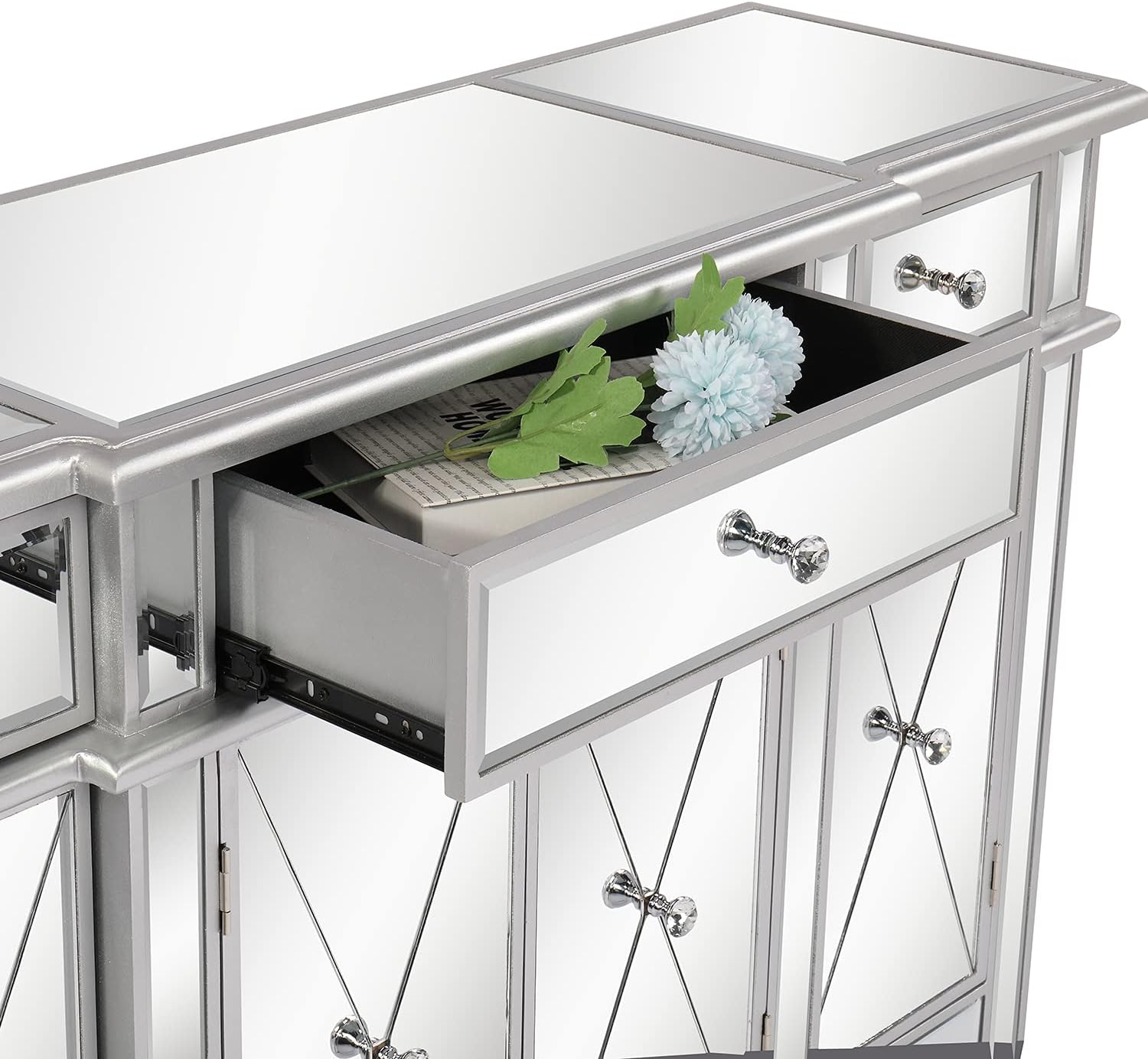 Mirrored Console Table Sideboard with 3 Drawers and Doors for Hallway and Living Room S324117