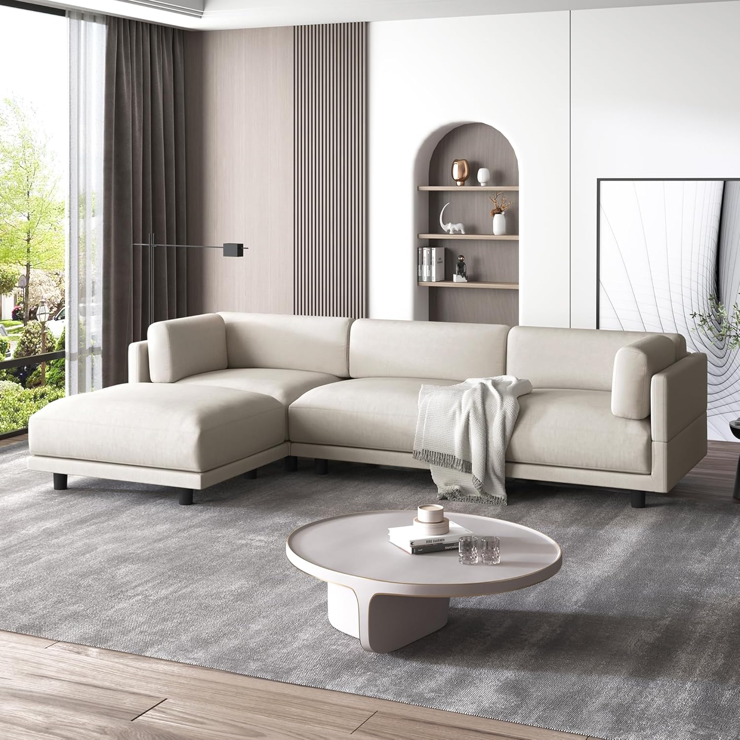 L Shaped Convertible Modular Sectional Sofa with Extra Wide Chaise , Deep Seat Reversible Corner Couch with Thicked Cushion ,Polyester Blend Upholstered Sofa&Couches for Living Room Furniture Sets
