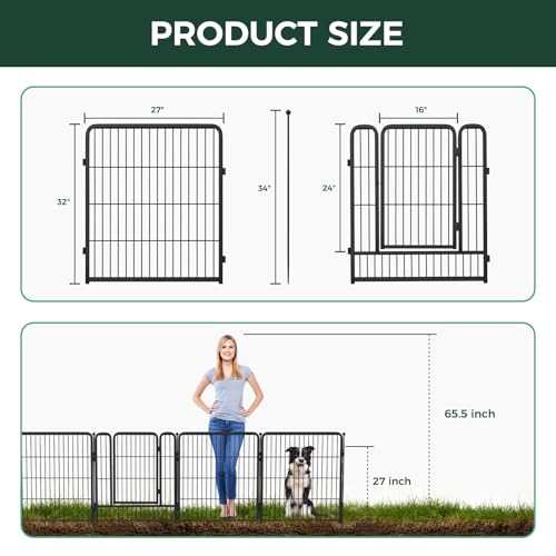 FXW Garden Fence 40in x 36ft, 16 Panels Decorative Metal Dog Fence for Yard, Black J952