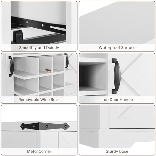 IDEALHOUSE Buffet Cabinet with Storage, Farmhouse Coffee Bar, White W2045