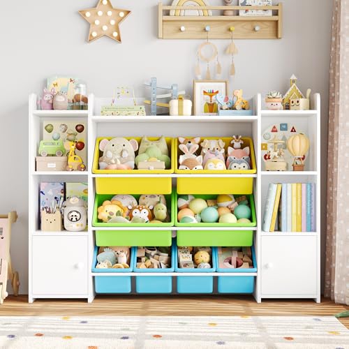 FOTOSOK 55" Toy Storage Organizer with 8 Bins and Bookshelf, Pink J681345
