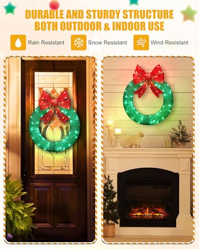 Brightown 24 Inch Pre-Lit Artificial Christmas Wreath with Pine Cones & Berries L37024