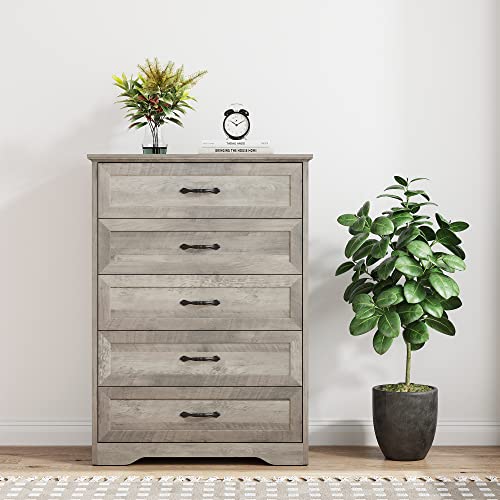 Grey Wood Dresser with 6 Drawers for Bedroom P8885