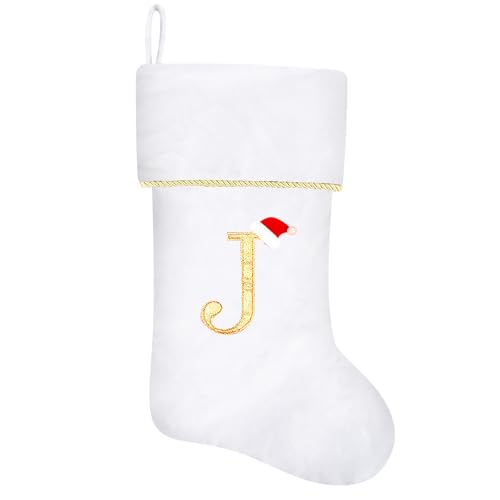 20 Inches Initial Monogram Blue Velvet Christmas Stocking with Gold Trim U394