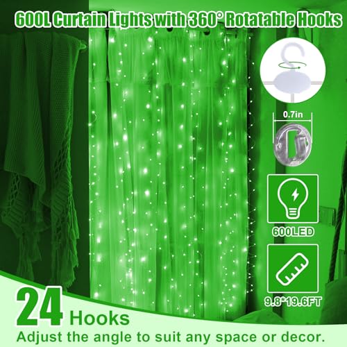 600LED Curtain Lights for Bedroom, Warm White, 8 Modes Y367582