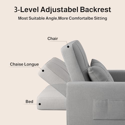 Pink Sleeper Chair, 3-in-1 Convertible Sofa Bed with Adjustable Backrest U62449