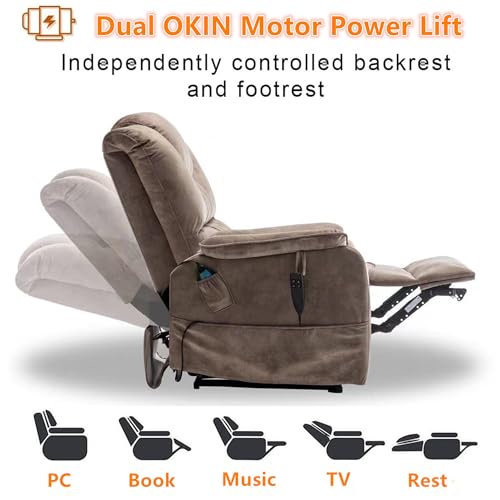 Lift Chair Recliner with Massage and Heat, Heavy Duty for Seniors, Brown V12888