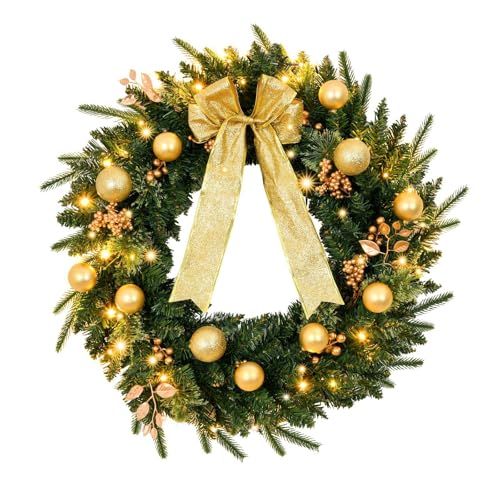VINGLI 48 Inch Pre-lit Artificial Christmas Wreath with 150 LED Lights T885