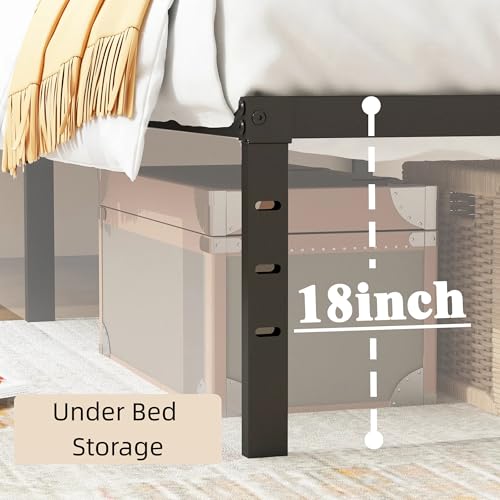 Full Size Metal Platform Bed Frame with Headboard, Black U138819