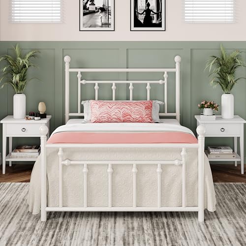 Allewie 14 Inch Full Size Metal Platform Bed Frame with Victorian Headboard, Black E84939