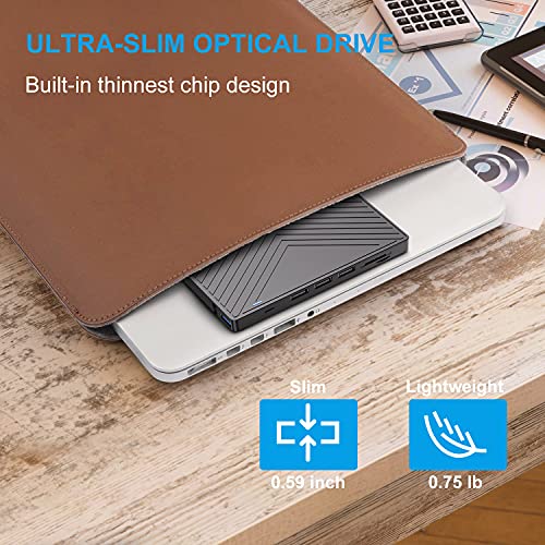 External CD DVD Drive for Laptop, USB 3.0 Type-C, Slim Portable Burner T70166