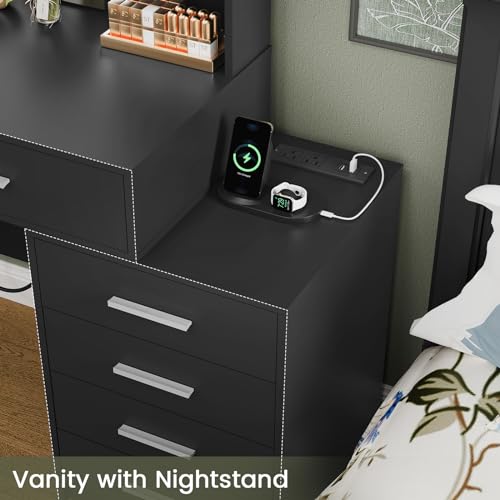 Quimoo Large Vanity Desk with LED Mirror & Power Outlet, White L335
