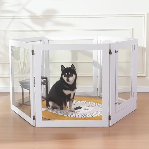 Heavy Duty Clear Acrylic Dog Playpen with Metal Frame, 6 Panels with Door I91403